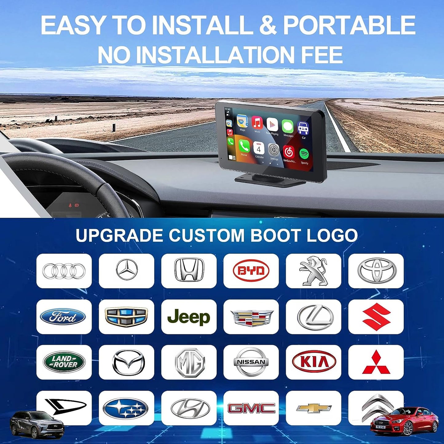 Dash mount car stereo with wireless Carplay and Android Auto