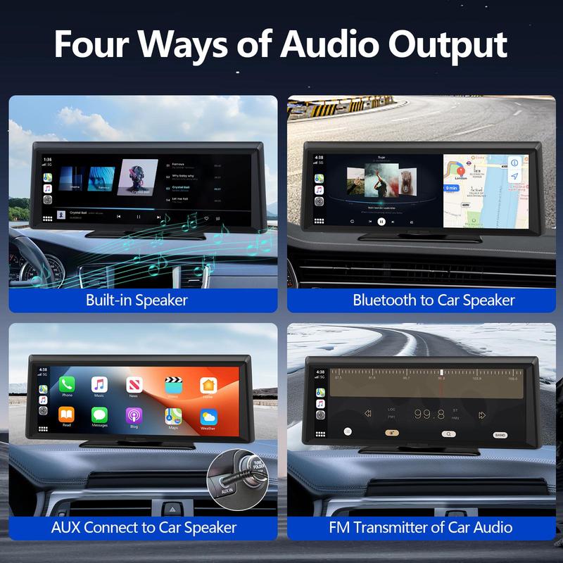 Four ways of audio output on a car screen with text labels.