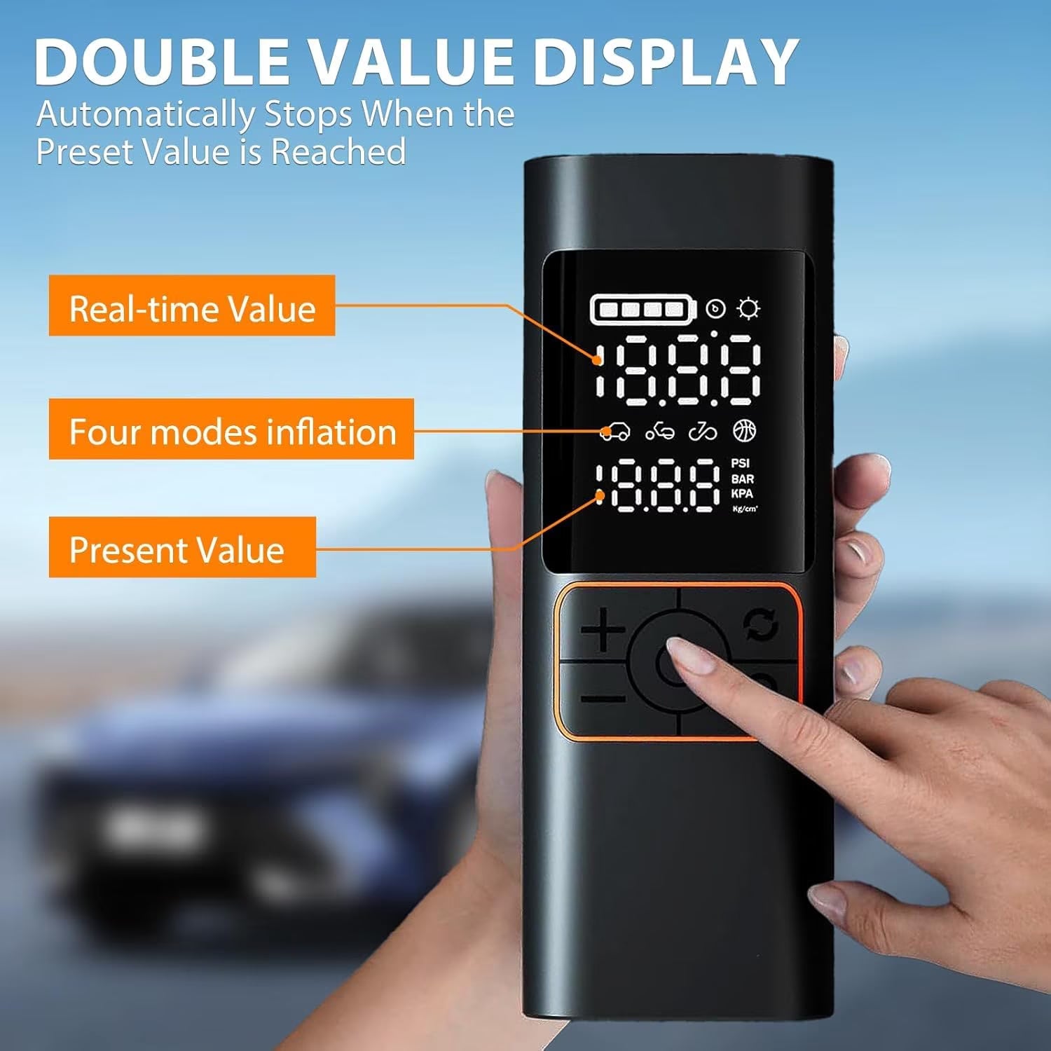 6000mAh Portable Tire Inflator| Features Auto Shut-off and LED Lighting for Emergency Roadside Assistance