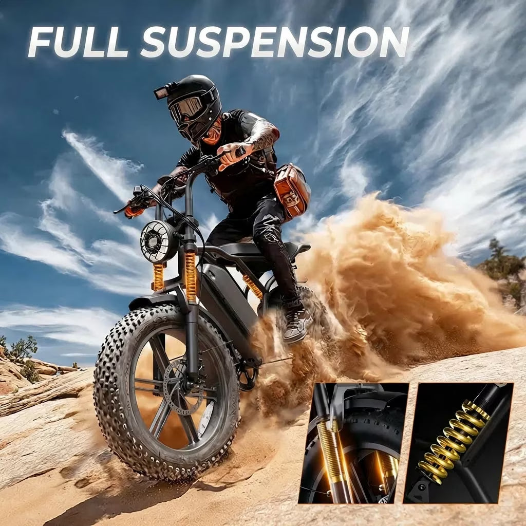 W-Apenet All-Terrain 1500W Peak Motor Electric Bike – 34 MPH Range 40-70 Miles, 48V Removable Battery, Dual Suspension & Fat Tires for Off-Road & City Adventures, Turn Signals & Brake Ligh,UL2849