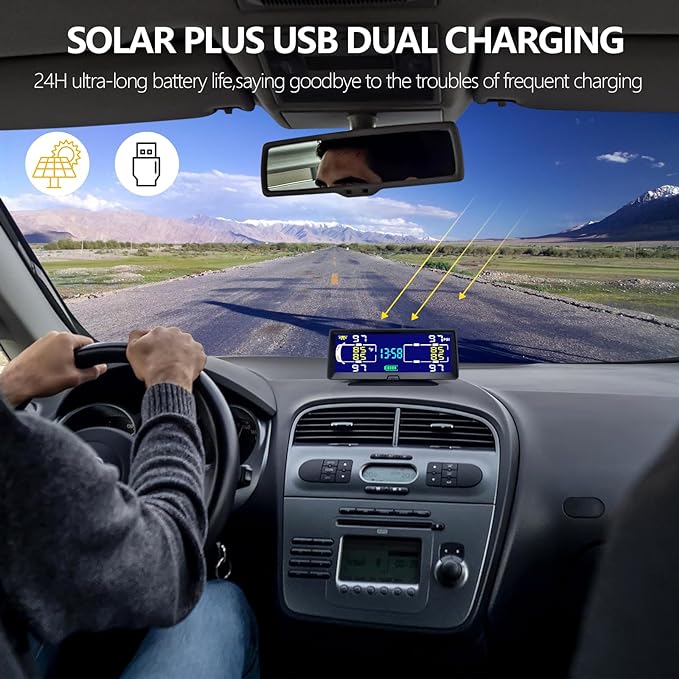 HIEHA Solar RV TPMS – 7.84” Tire Pressure Monitor with 4/6 Sensors for RVs & Trailers