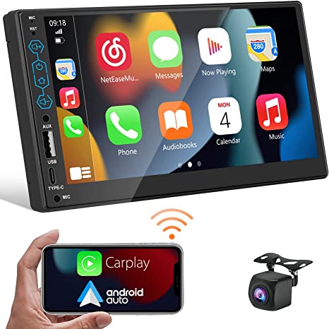 Double Din Car Stereo Radio Compatible with Apple Carplay and Android Auto,  7-Inch HD Touchscreen with Voice Control, Mirror Link, Backup Camera