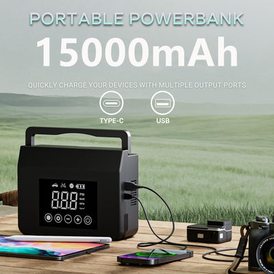 Hieha 4000A Peak 12V Car Battery Jump Starter with 150 PSI Air Compressor and Tire Inflator, 15000mAh Portable Jump Box