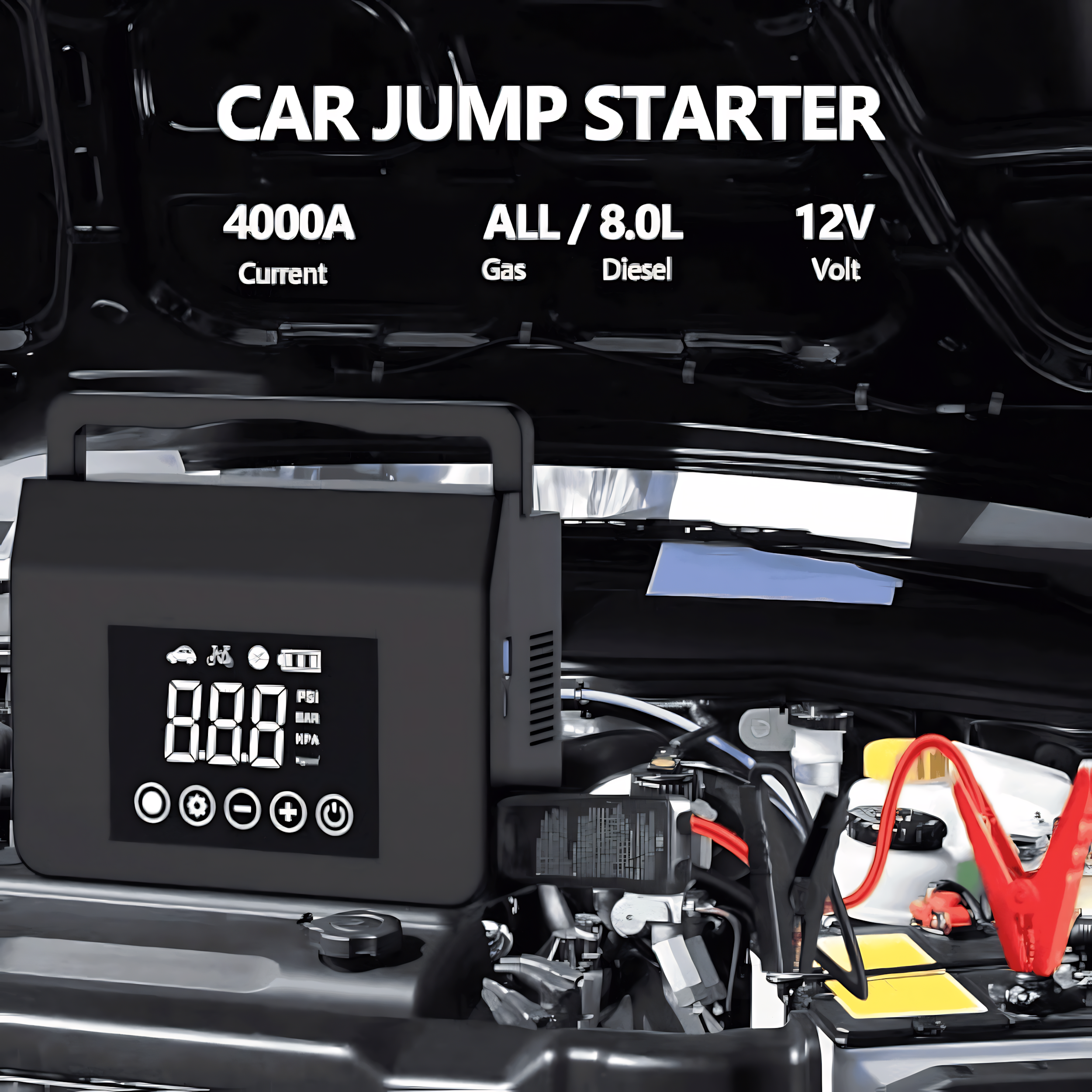 Portable Car Jump Starter with Air Compressor 4000A 12V Battery Booster, 150PSI Tire Inflator, 15000mAh Power Bank, LED Flashlight