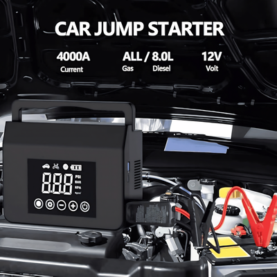 Portable Car Jump Starter with Air Compressor 4000A 12V Battery Booster, 150PSI Tire Inflator, 15000mAh Power Bank, LED Flashlight
