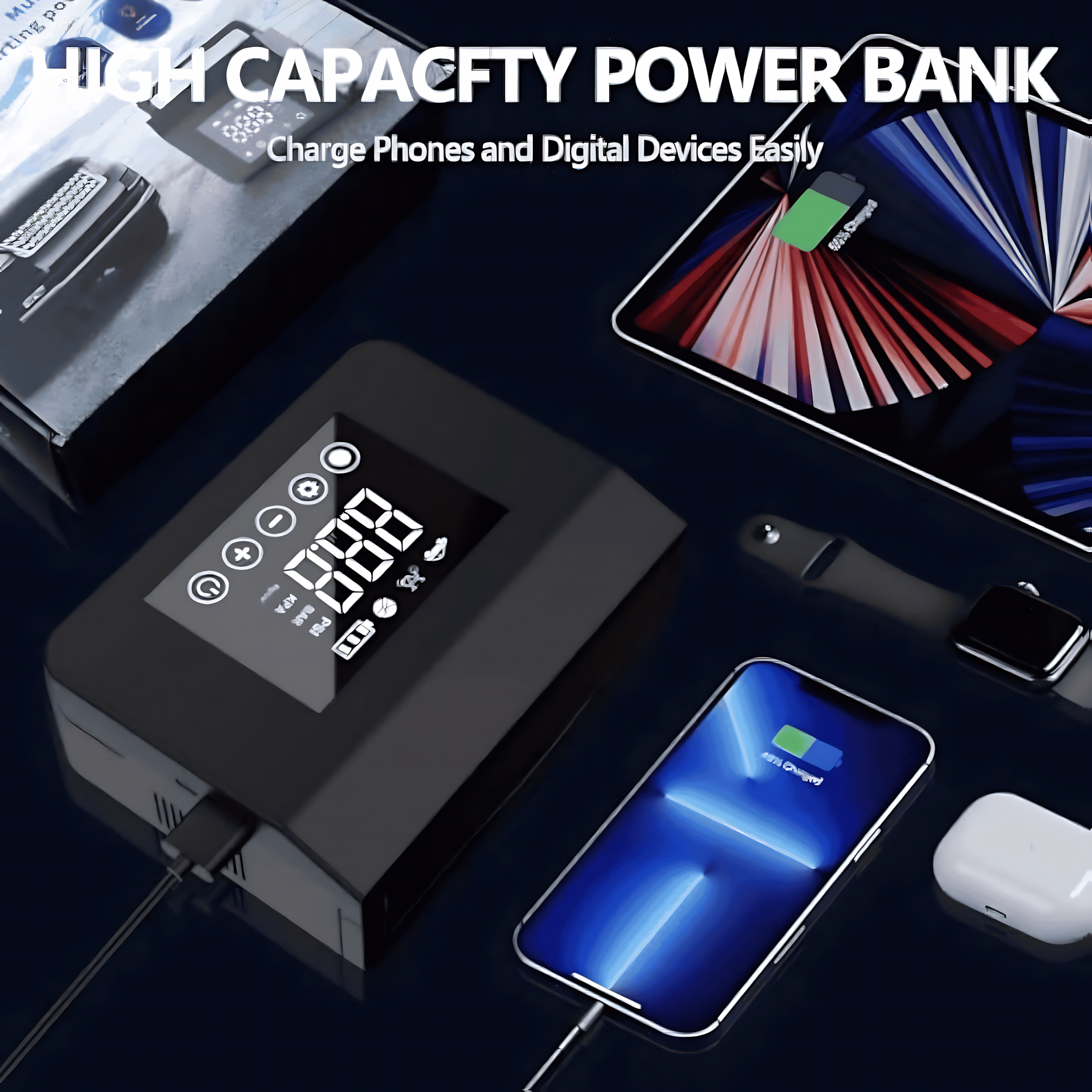 Portable Car Jump Starter with Air Compressor 4000A 12V Battery Booster, 150PSI Tire Inflator, 15000mAh Power Bank, LED Flashlight