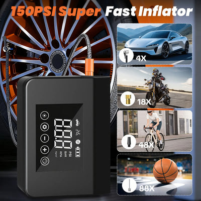 Portable Car Jump Starter with Air Compressor 4000A 12V Battery Booster, 150PSI Tire Inflator, 15000mAh Power Bank, LED Flashlight