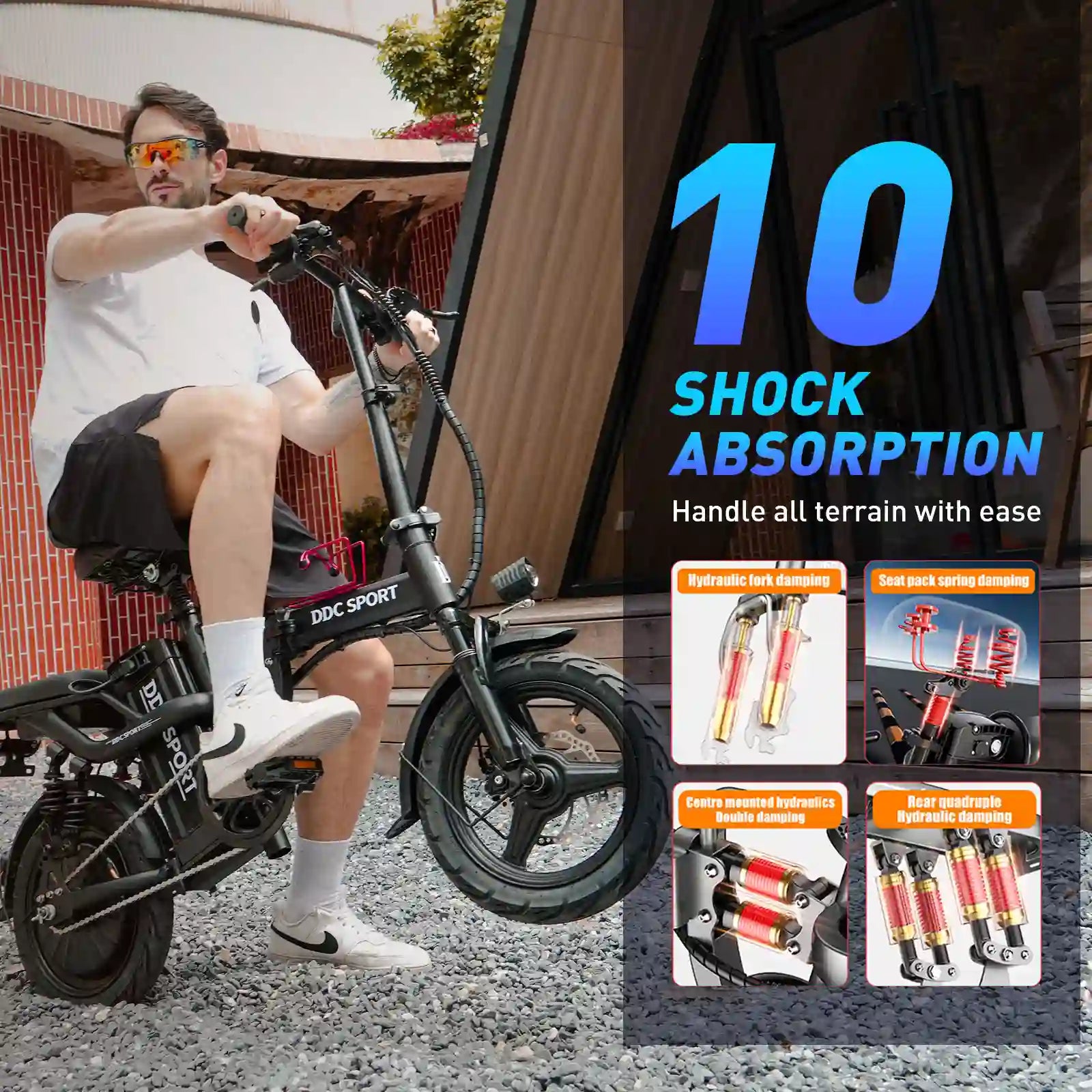 DDC Z1 1000W Electric Bike- 48V/20Ah Folding Ebike with 10 Shock Absorptions for Adults