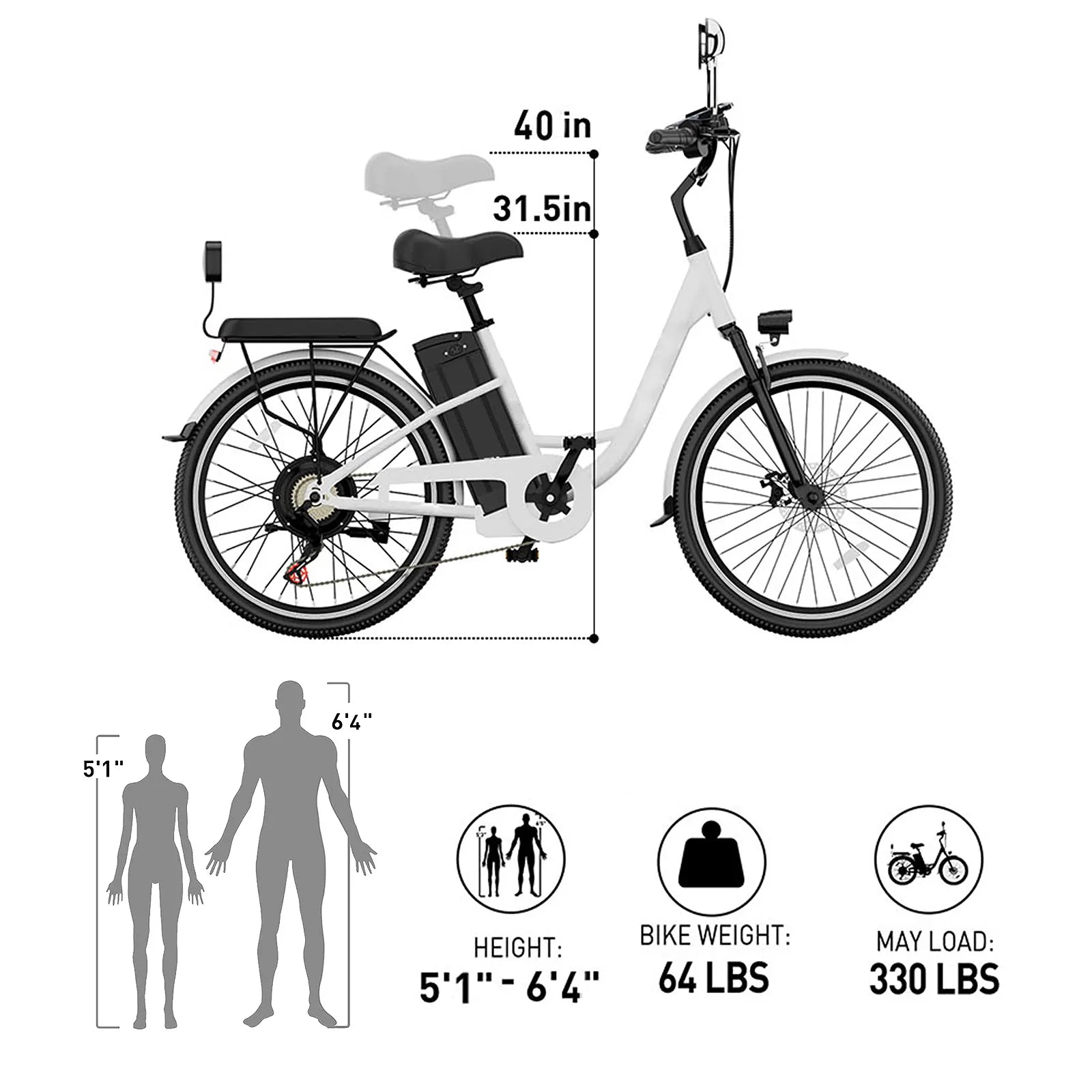 DDC CS20 500W Electric Bike | 24" Beach Cruiser for Adults