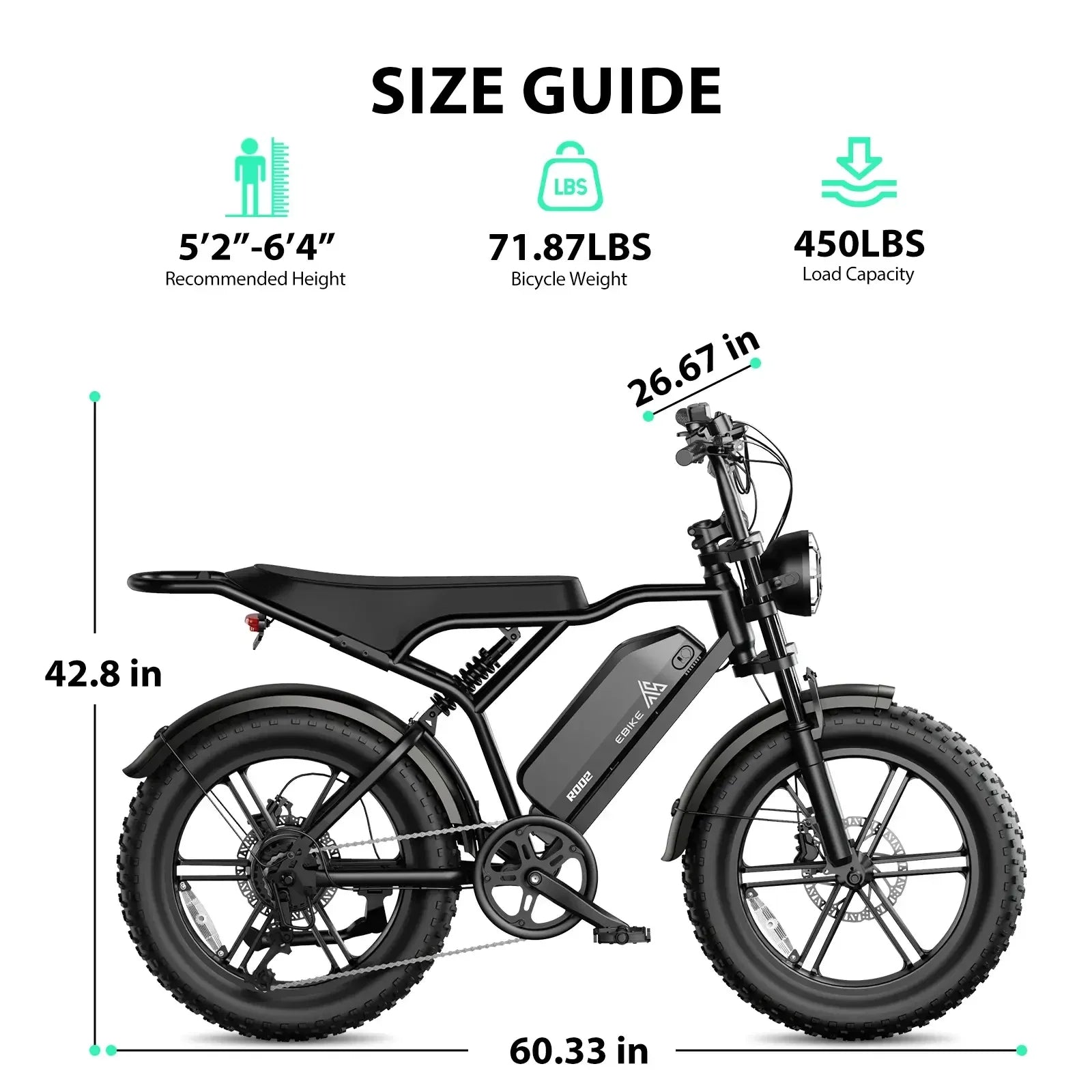 TST 1500W Electric Bike for Adults 28MPH Fat Tire E-Bike 60 to 110 Miles Range 48V Battery Full Suspension