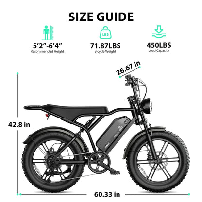 TST 1500W Electric Bike for Adults 28MPH Fat Tire E-Bike 60 to 110 Miles Range 48V Battery Full Suspension