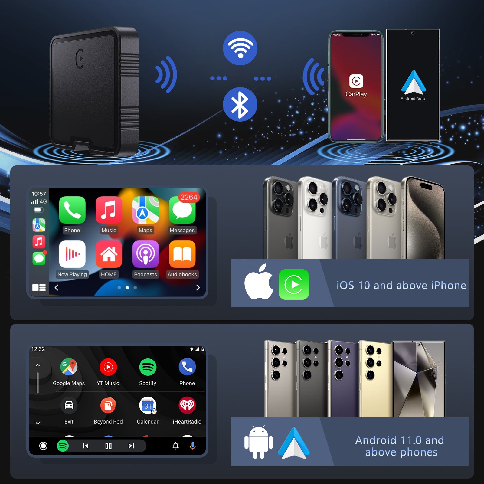 2025 Upgraded  AI Wireless CarPlay & Android Auto Adapter