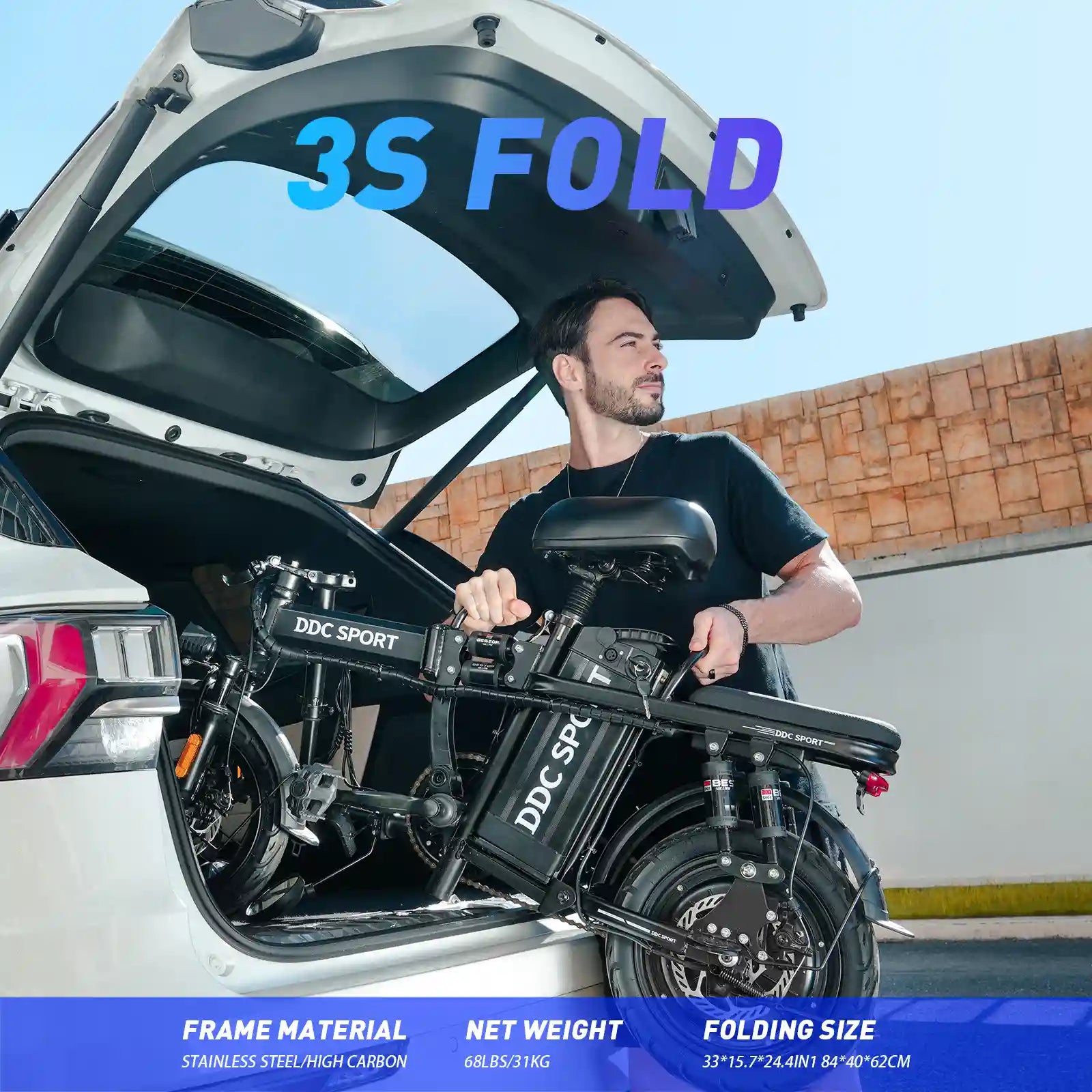 DDC Z1 1000W Electric Bike- 48V/20Ah Folding Ebike with 10 Shock Absorptions for Adults