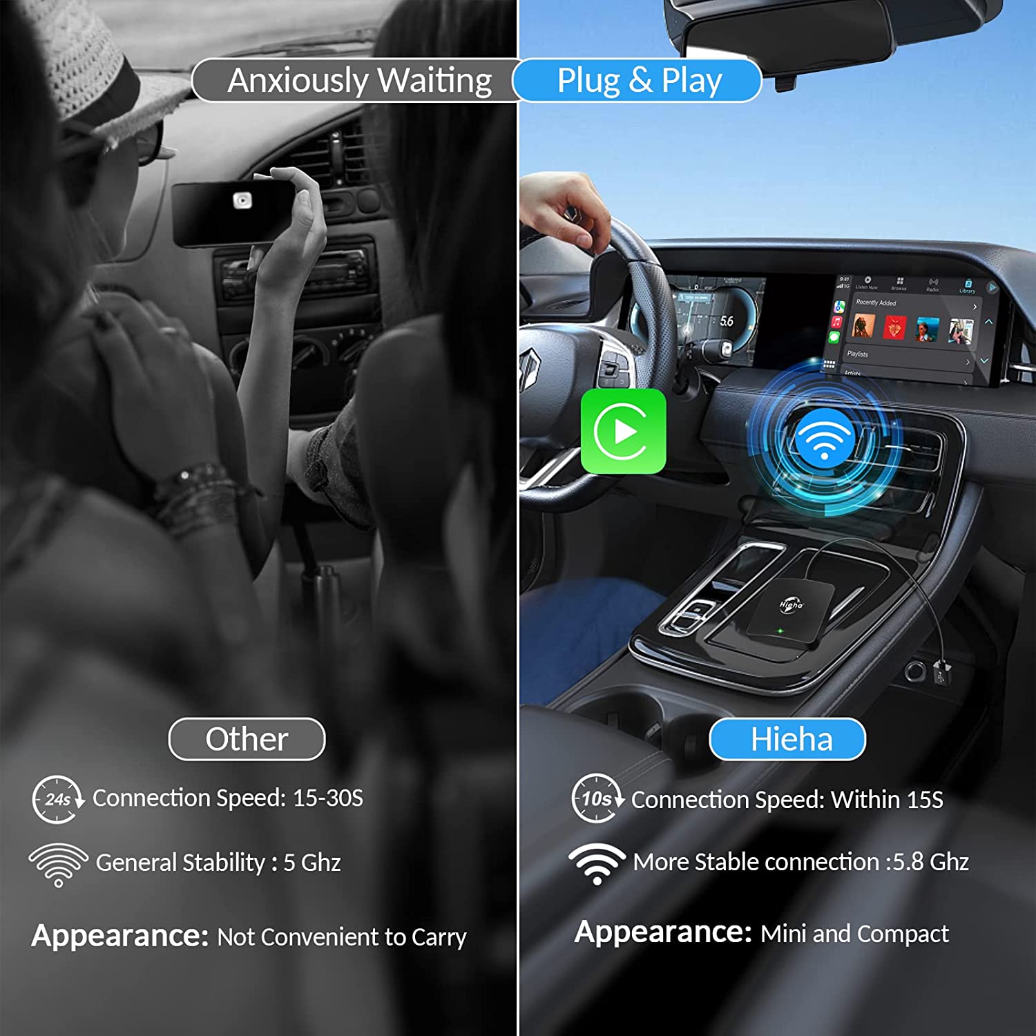 CarPlay Wireless Adapter, 2023 Newest Wireless CarPlay Adapter for iPhone,  CarPlay Wireless Dongle for All OEM Wired CarPlay Cars, 5.8GHz WiFi Plug 