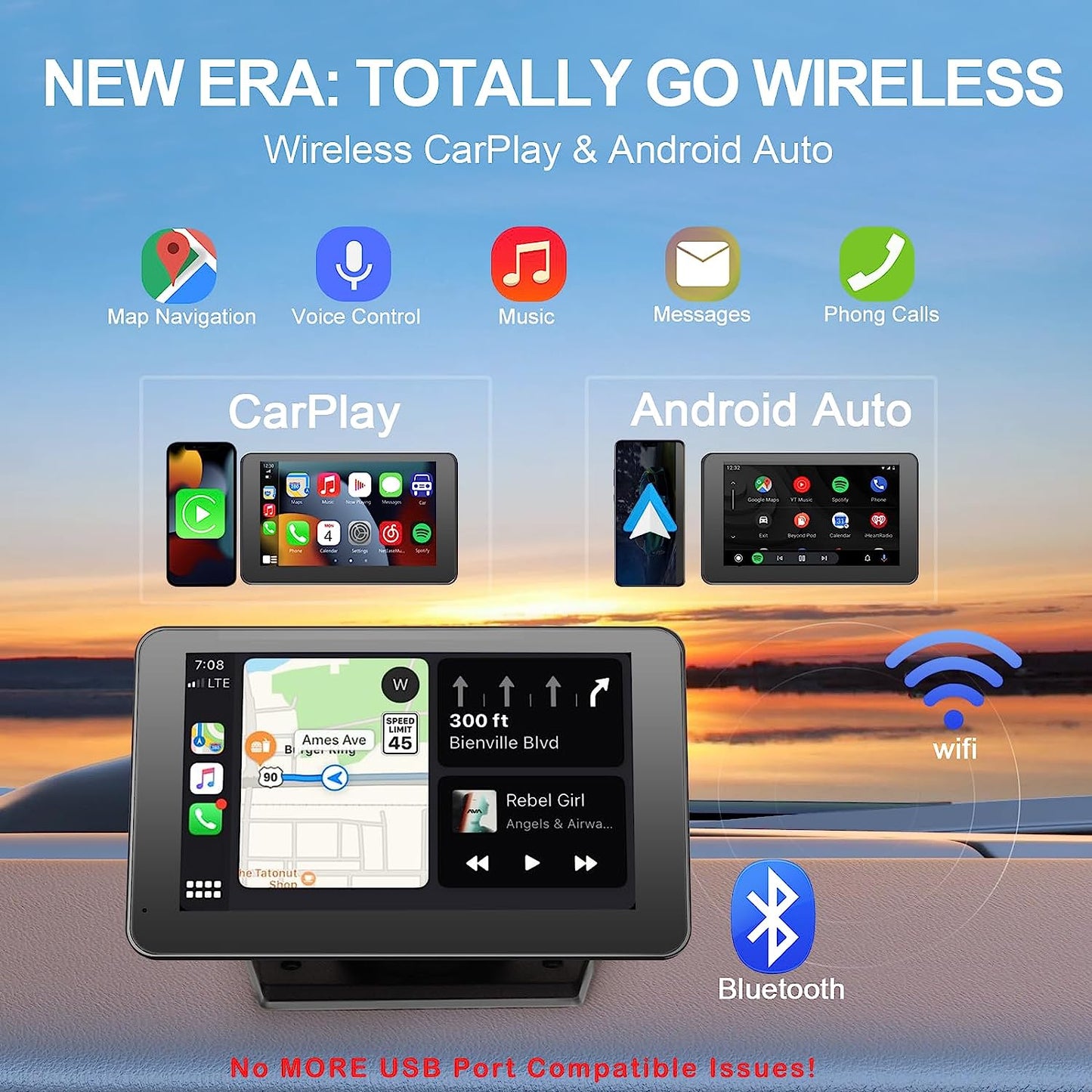 Portable Wireless Apple CarPlay and Android Auto Screen