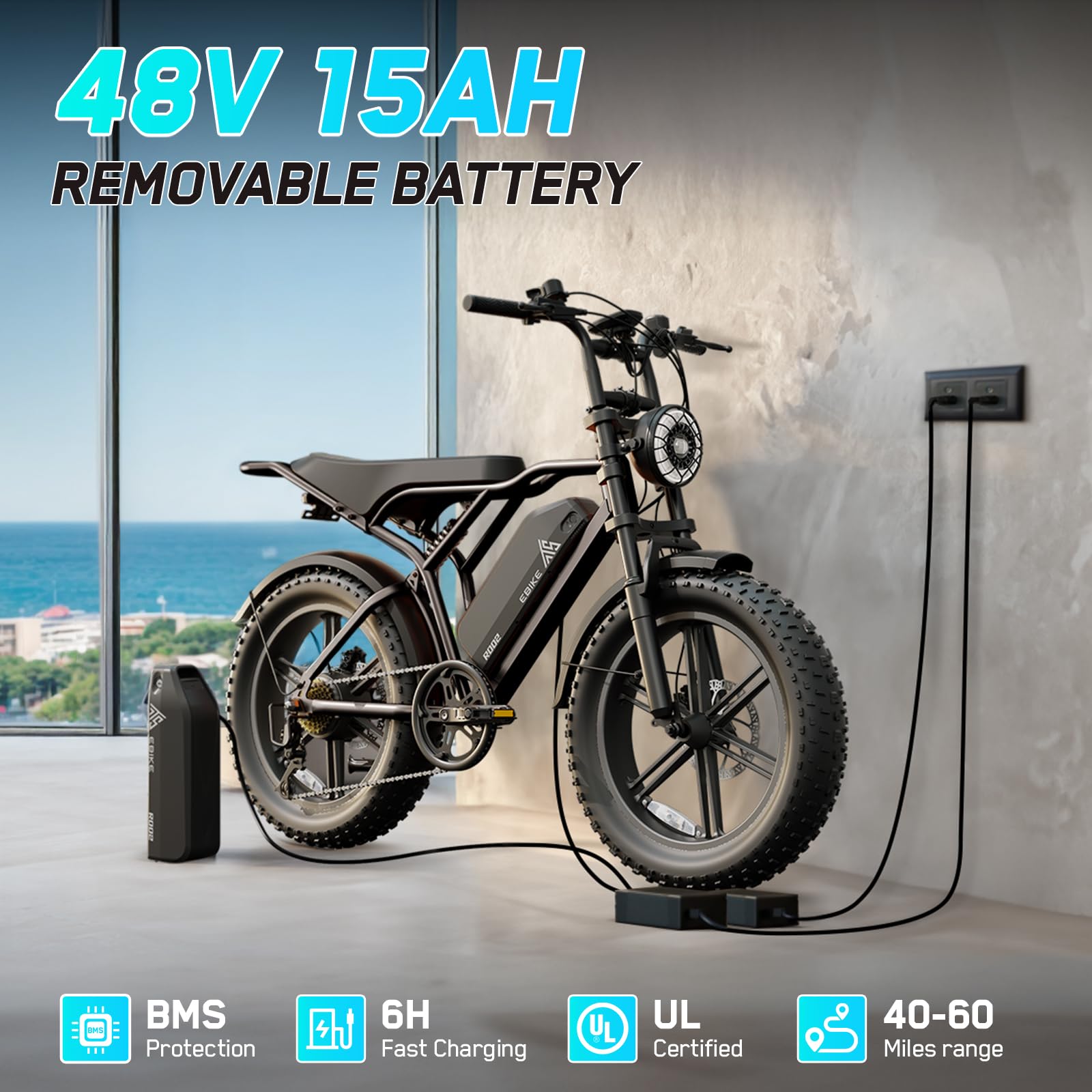 TST 1500W Electric Bike for Adults 28MPH Fat Tire E-Bike 60 to 110 Miles Range 48V Battery Full Suspension