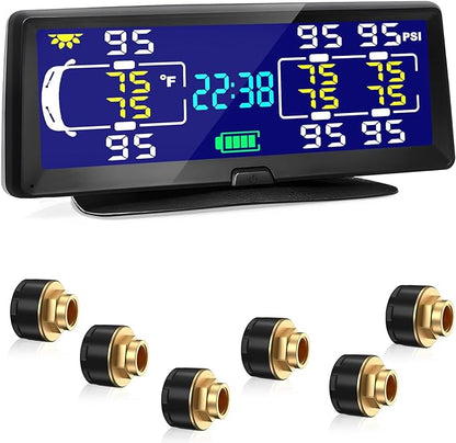 Hieha Solar RV TPMS – 7.84” Tire Pressure Monitor with 6 Sensors for RVs & Trailers