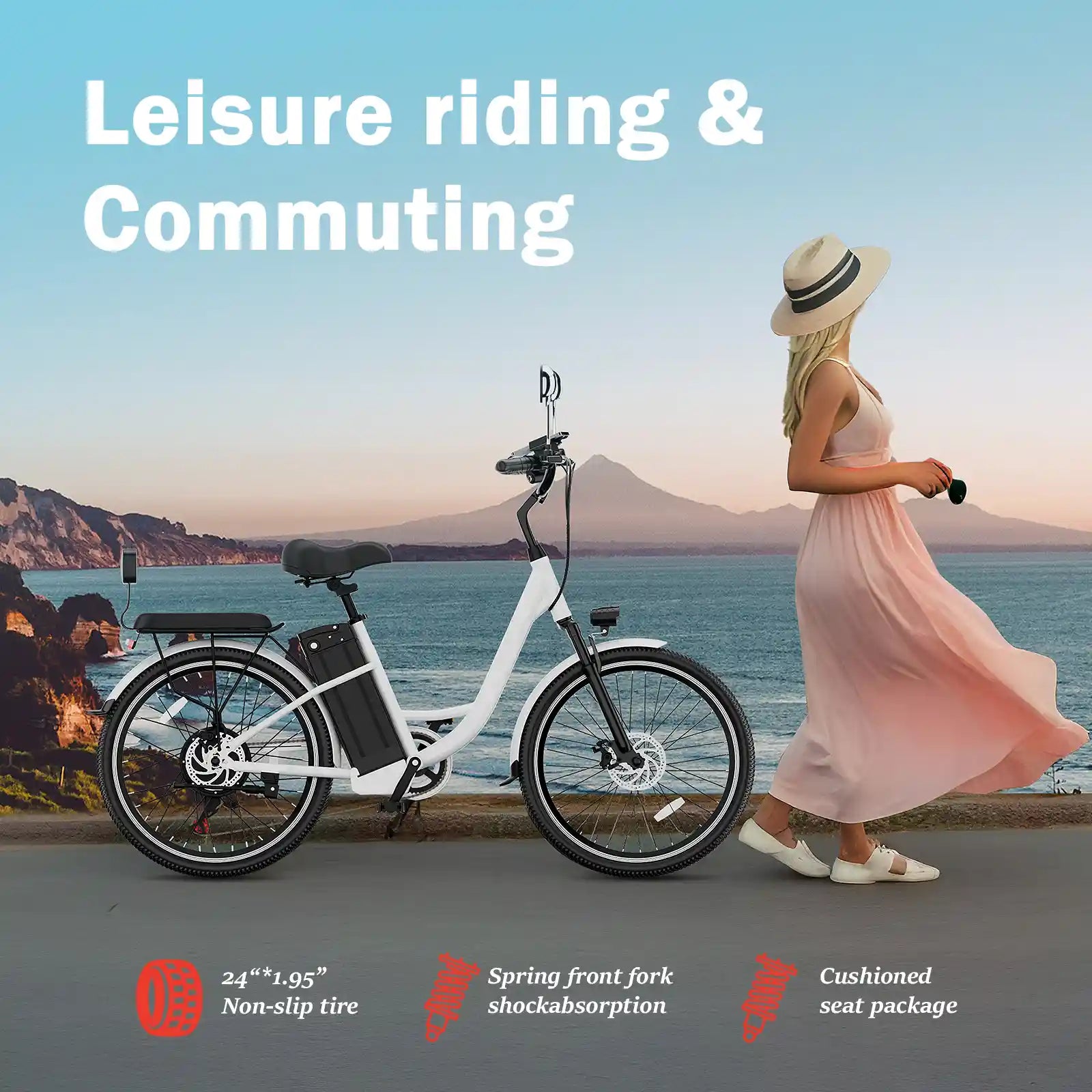 DDC CS20 500W Electric Bike | 24" Beach Cruiser for Adults