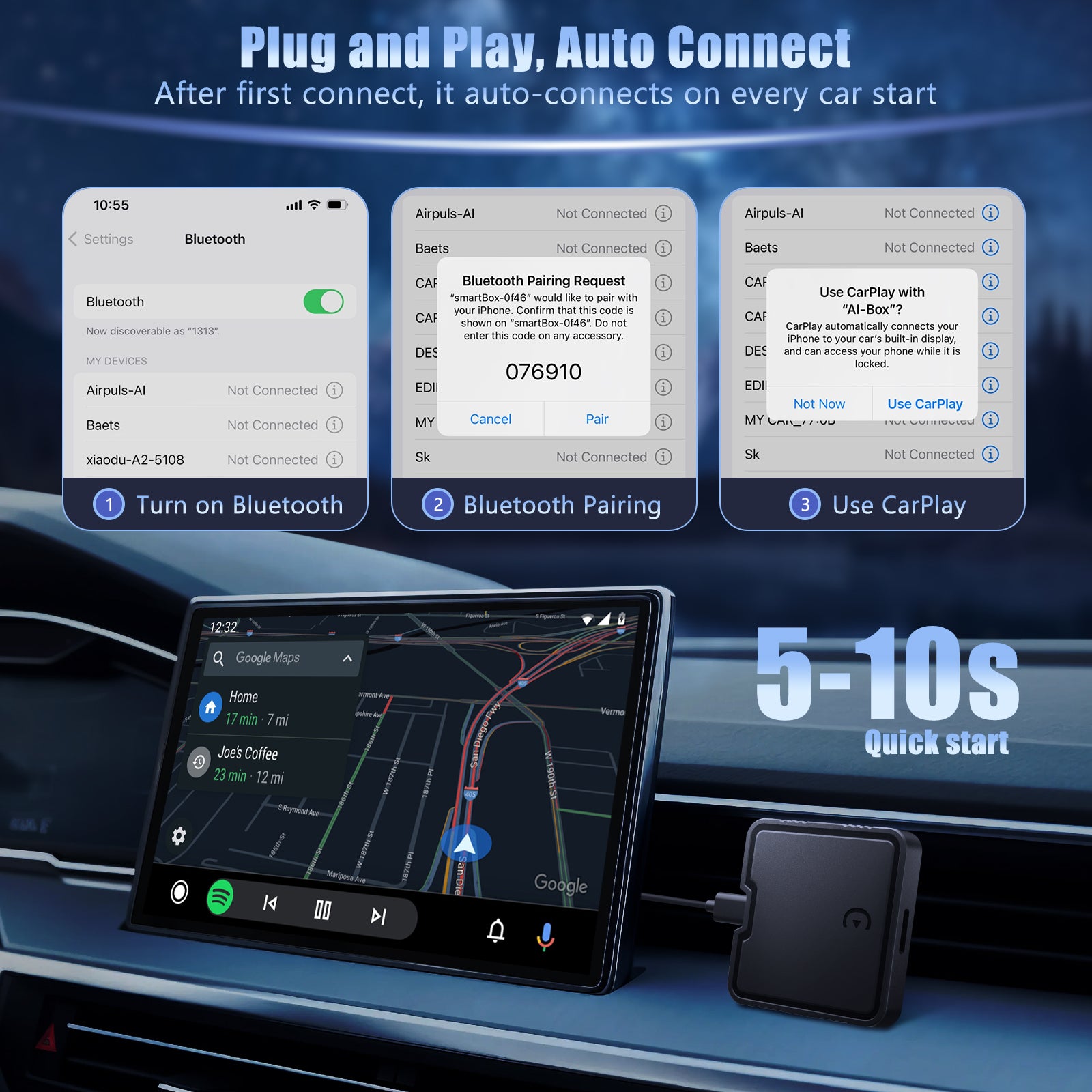 2025 Upgraded  AI Wireless CarPlay & Android Auto Adapter