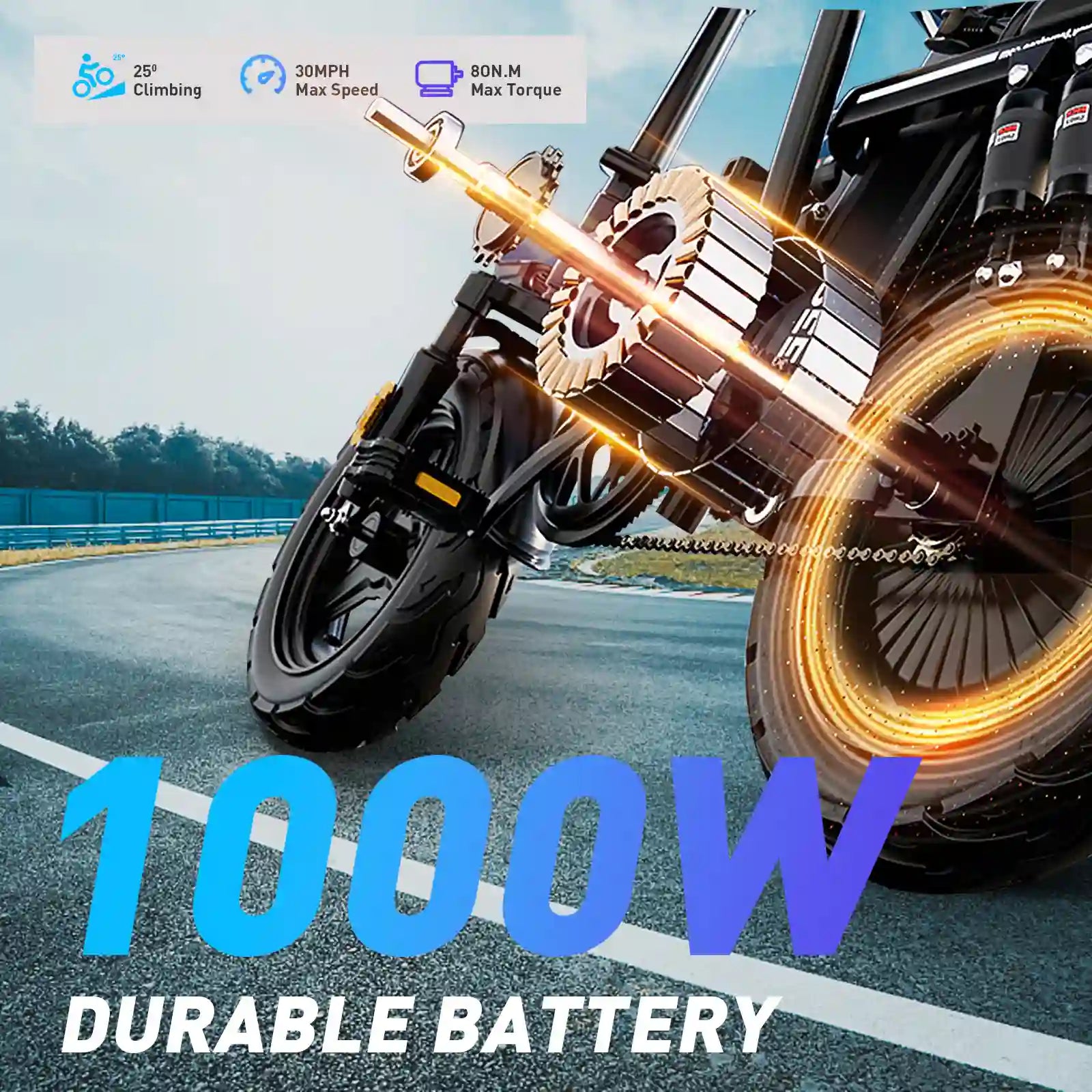 DDC Z1 1000W Electric Bike- 48V/20Ah Folding Ebike with 10 Shock Absorptions for Adults