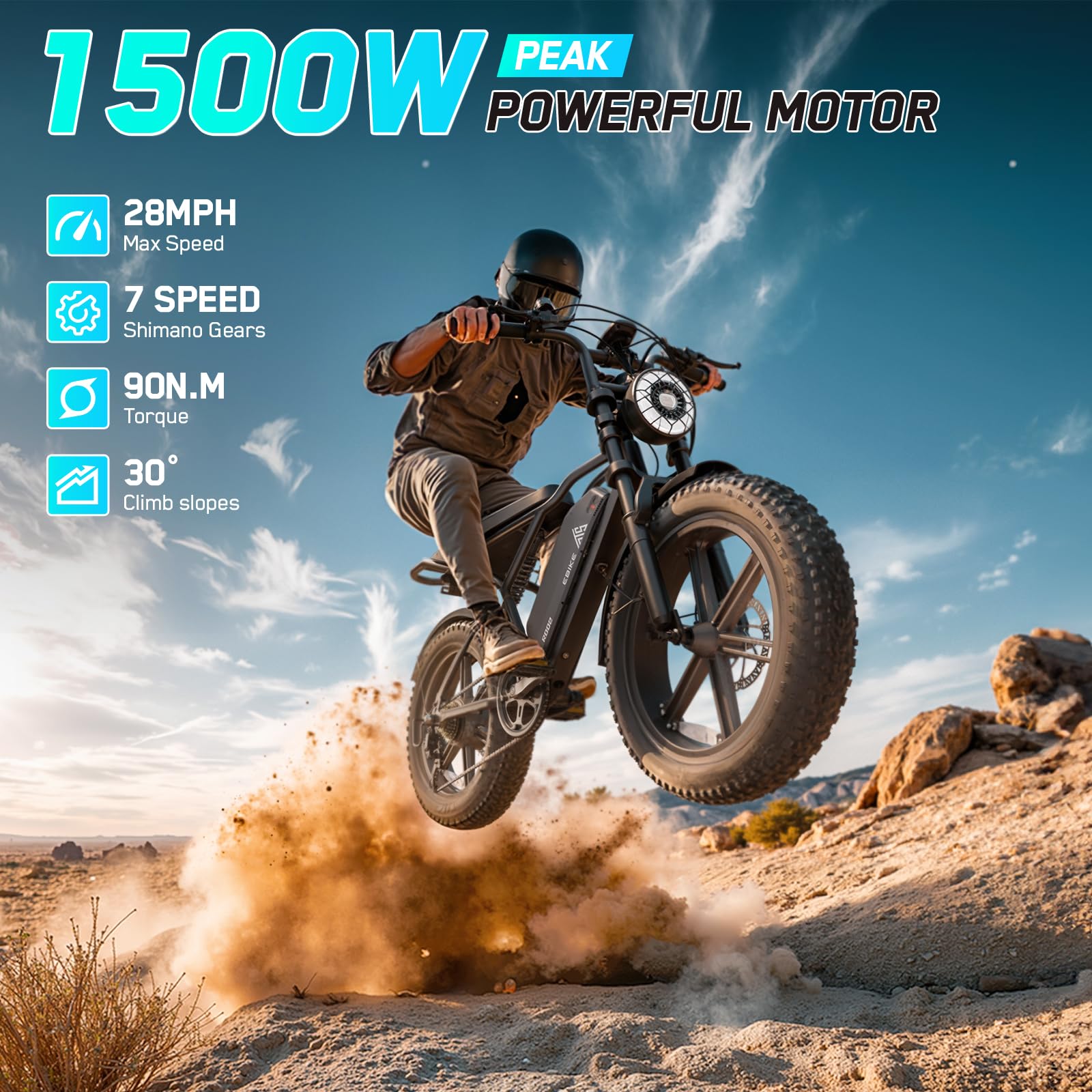 TST 1500W Electric Bike for Adults 28MPH Fat Tire E-Bike 60 to 110 Miles Range 48V Battery Full Suspension