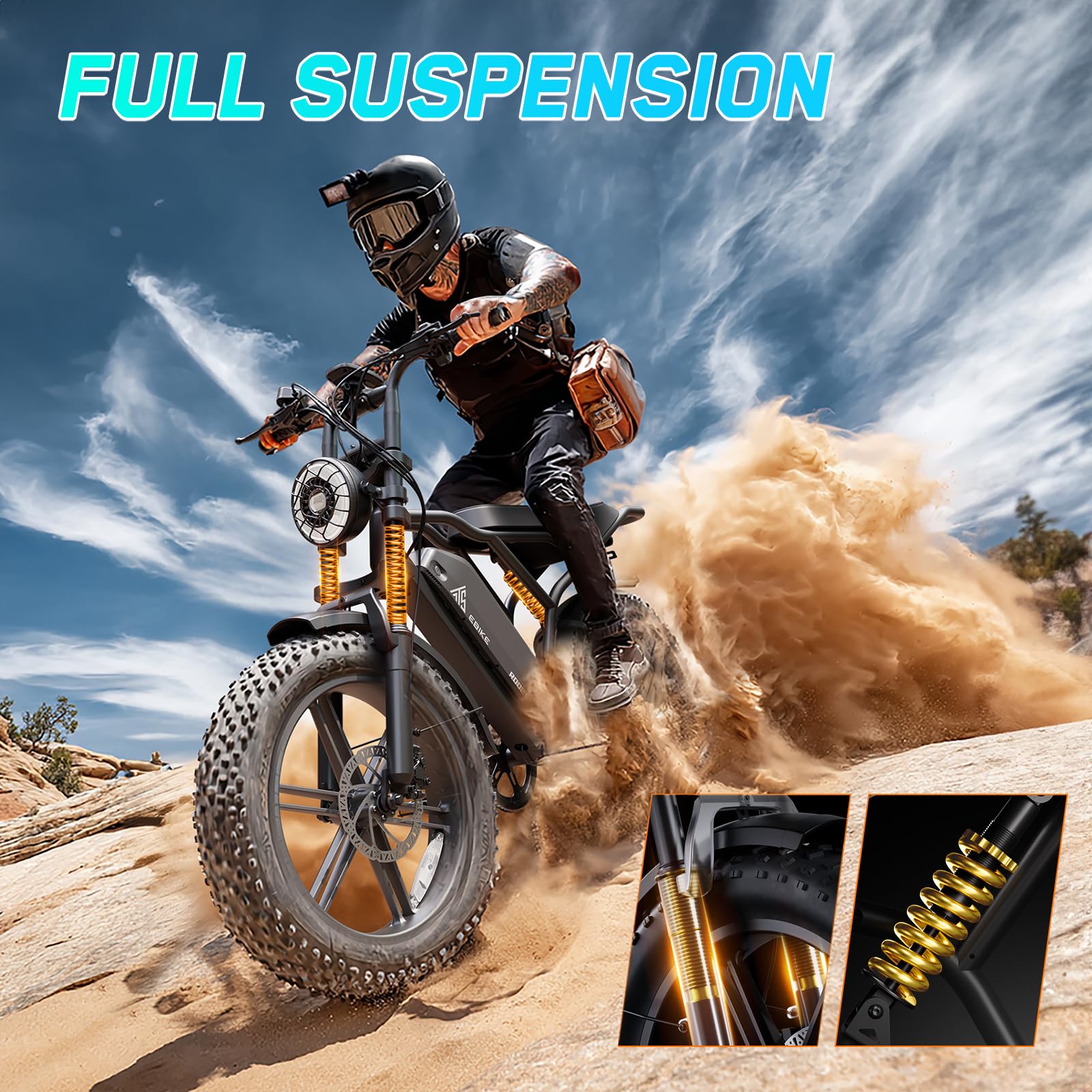 TST 1500W Electric Bike for Adults 28MPH Fat Tire E-Bike 60 to 110 Miles Range 48V Battery Full Suspension
