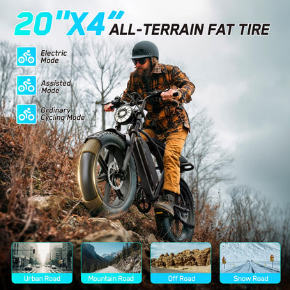 TST 1500W Electric Bike for Adults 28MPH Fat Tire E-Bike 60 to 110 Miles Range 48V Battery Full Suspension