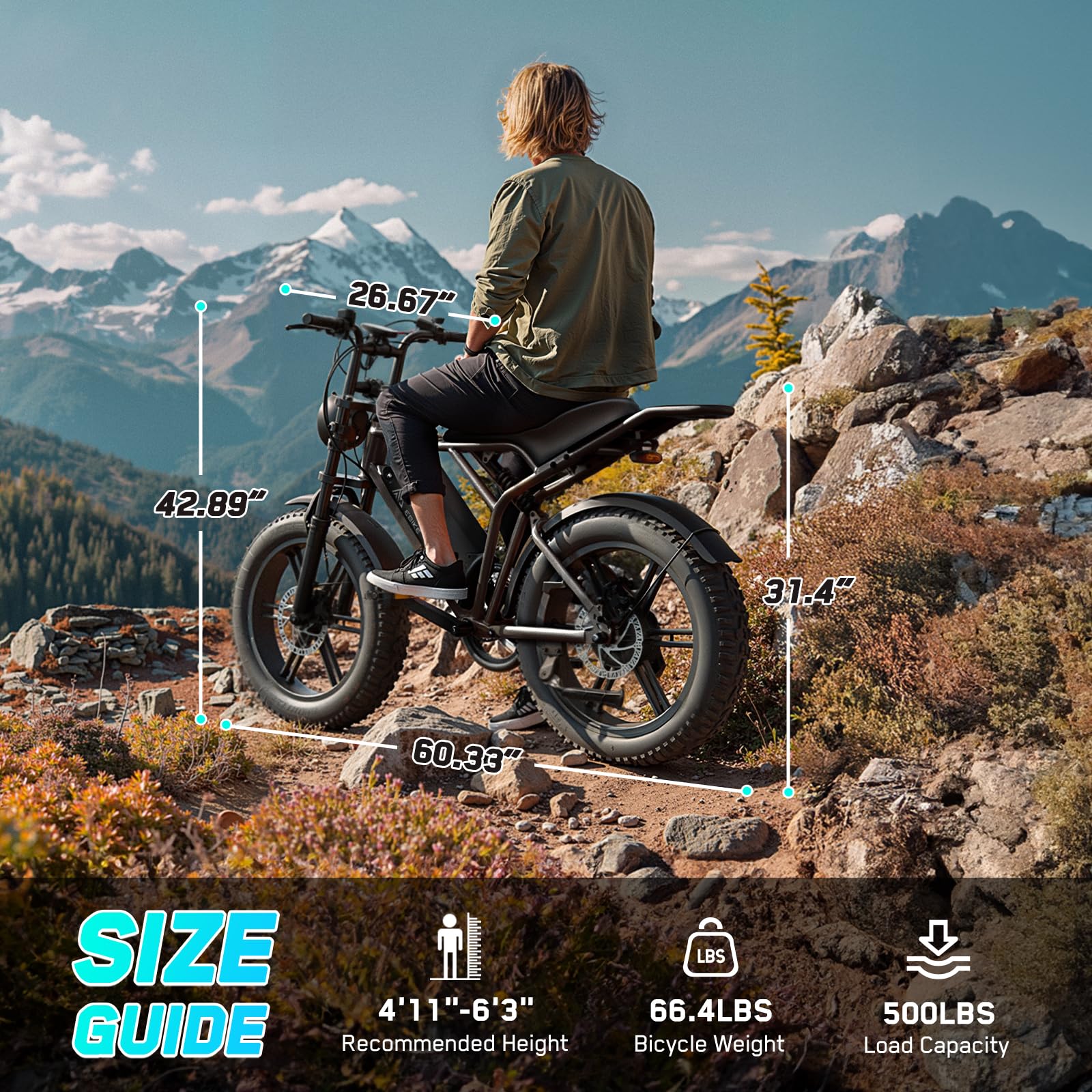TST 1500W Electric Bike for Adults 28MPH Fat Tire E-Bike 60 to 110 Miles Range 48V Battery Full Suspension