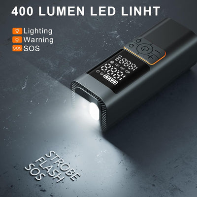 Black LED light with digital display on a dark surface, featuring '400 Lumen LED LINHT' text.