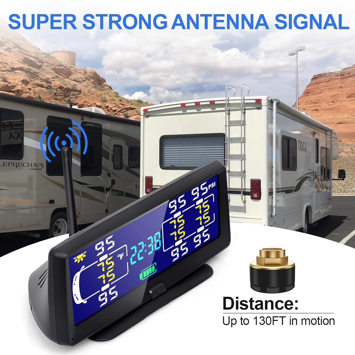 WYYHAA TPMS Solar Tire Pressure Monitor - 6 External Sensors, LCD Display, 0-13.7 Bar, For RVs & Motorhomes