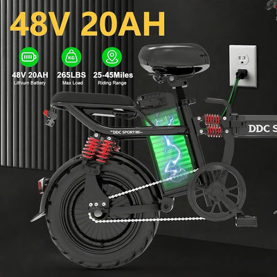 Electric bike with battery details on a black background