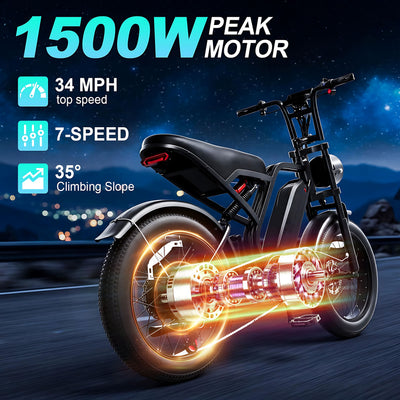 Electric Bike for Adults, 750W/1500W Peak Fat Tire E-Mountain Bicycle, Wireless CarPlay & Android Auto, UL2849
