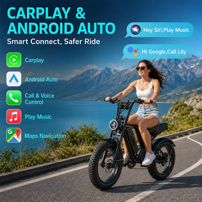 Electric Bike for Adults, 750W/1500W Peak Fat Tire E-Mountain Bicycle, Wireless CarPlay & Android Auto, UL2849