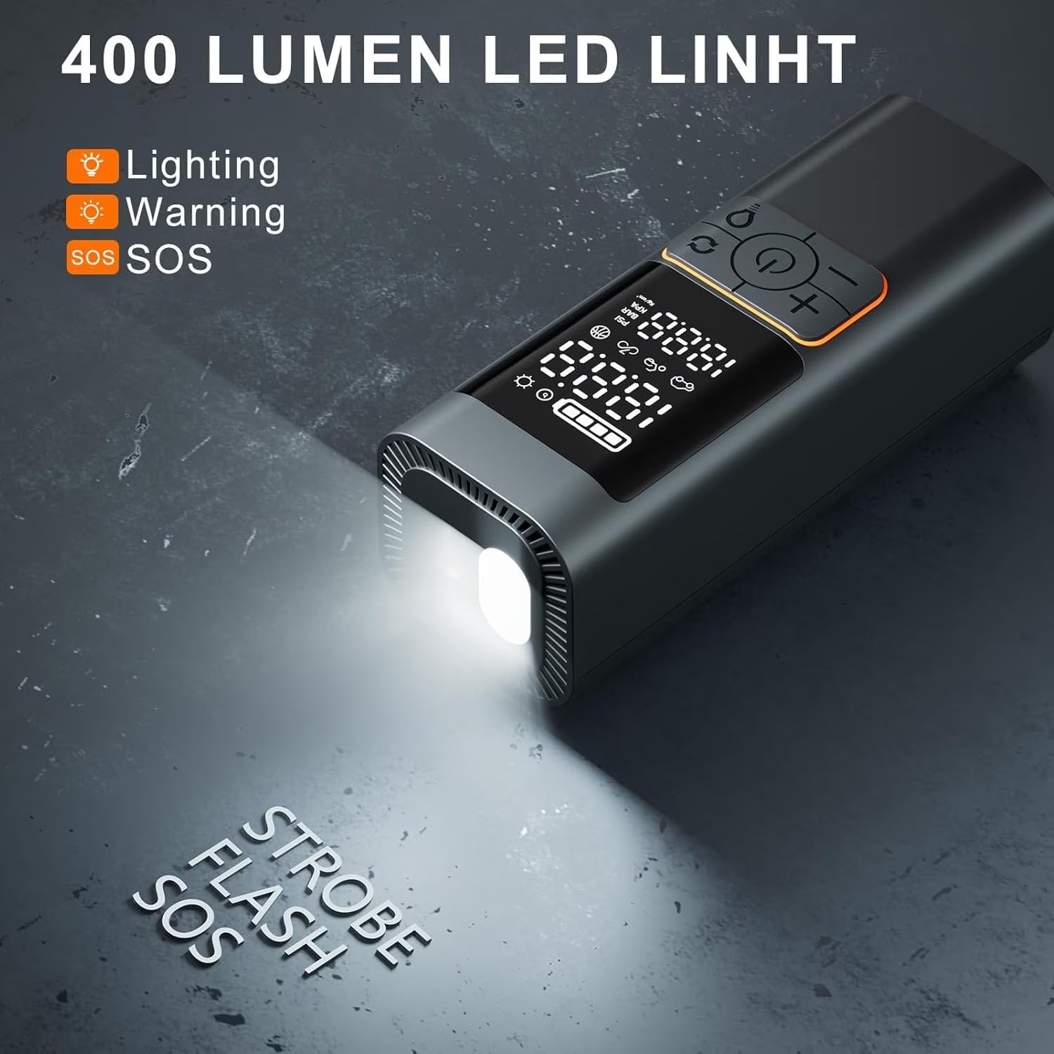 6000mAh Portable Tire Inflator| Features Auto Shut-off and LED Lighting for Emergency Roadside Assistance