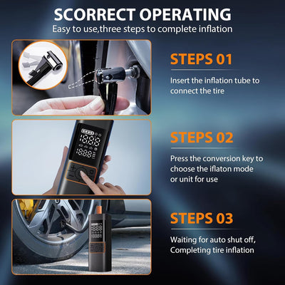 6000mAh Portable Tire Inflator| Features Auto Shut-off and LED Lighting for Emergency Roadside Assistance