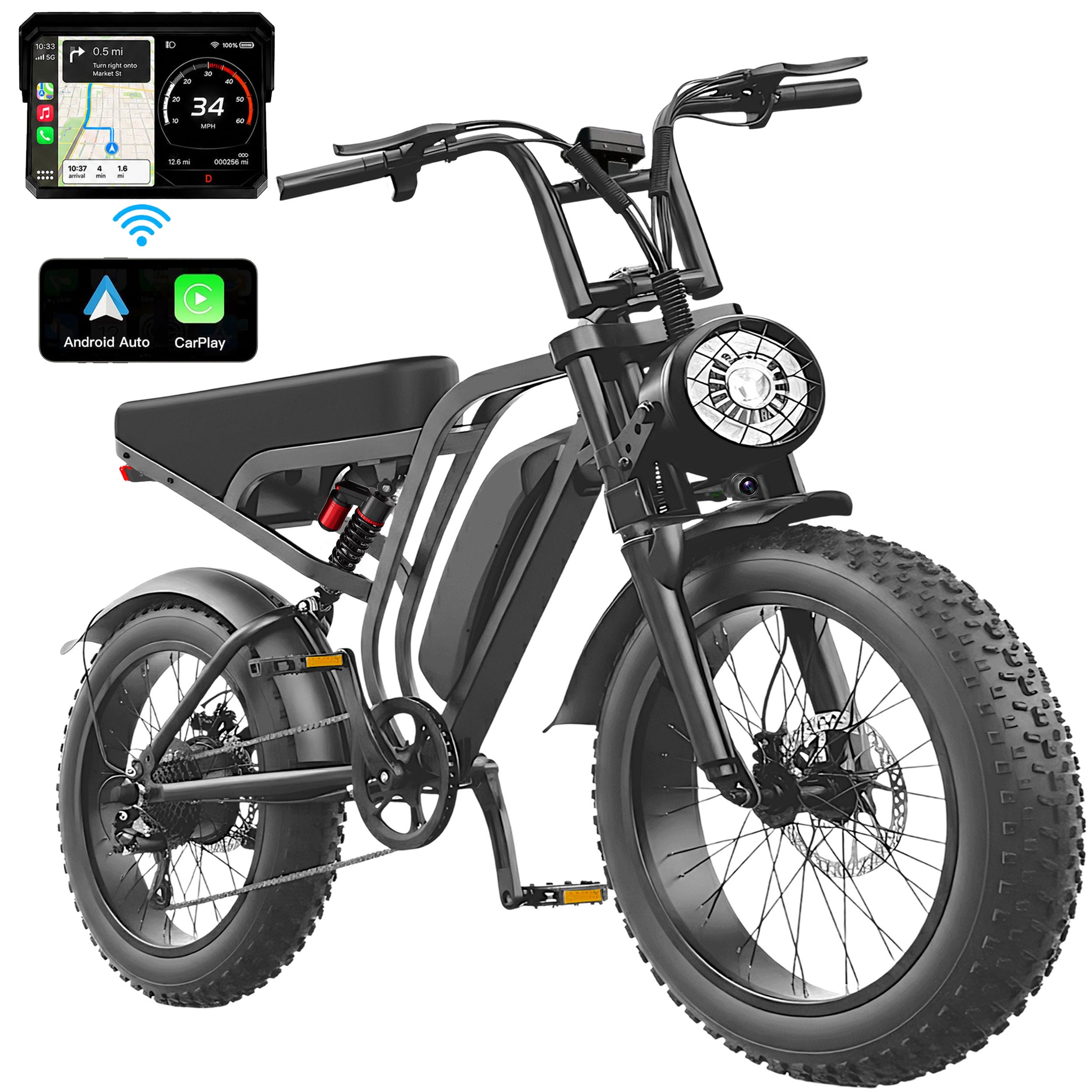 Electric Bike for Adults, 750W/1500W Peak Fat Tire E-Mountain Bicycle, Wireless CarPlay & Android Auto, UL2849