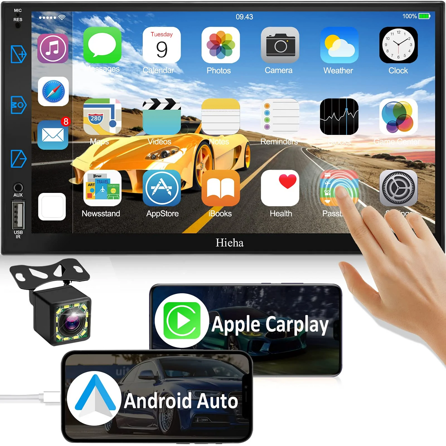 Car Stereo Compatible with Apple Carplay & Android Auto, Hieha 7 Inch Double Din Car Stereo